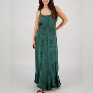 The Bohème Dream | Boutique Green Embroidered Bohemian Maxi Dress